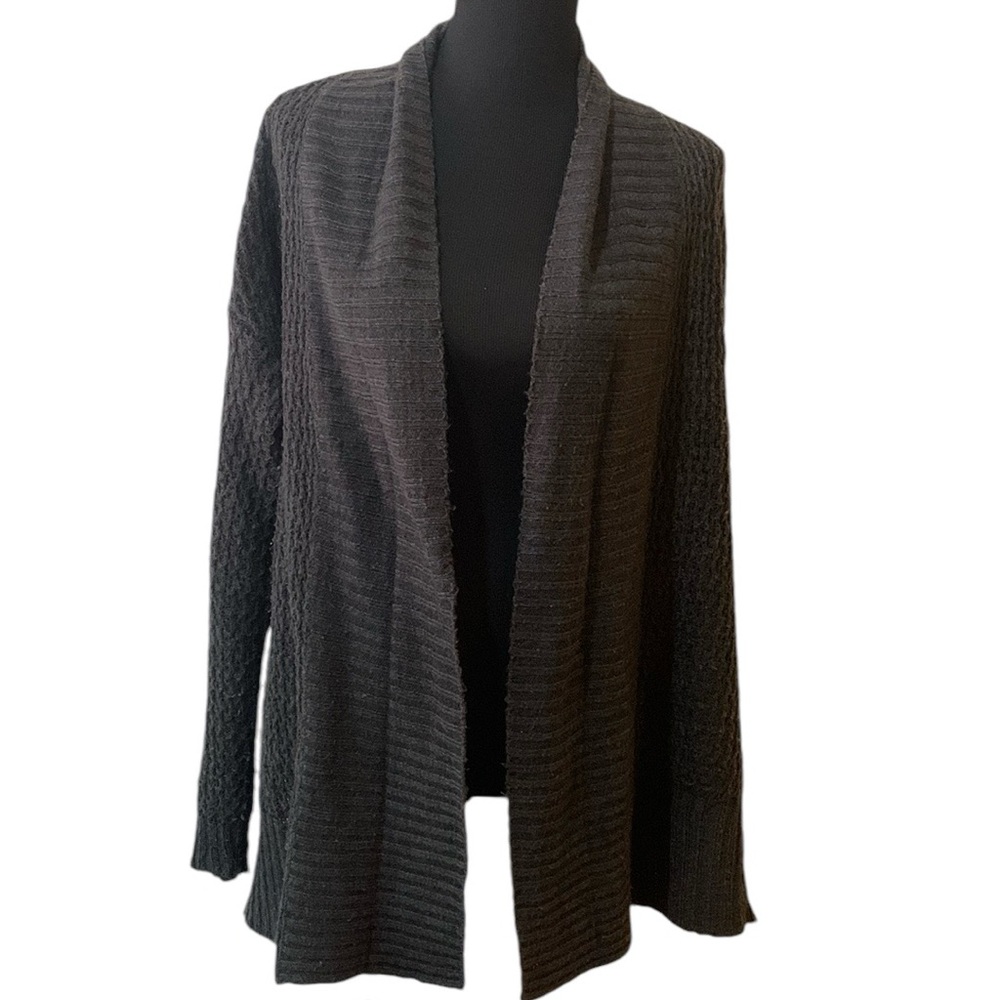 Fresh Dark Gray Long Sleeved Acrylic Open Cardigan Sweater Women’s Size Large